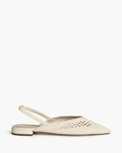 Beige Woven Slingback Flats with Cutout Design