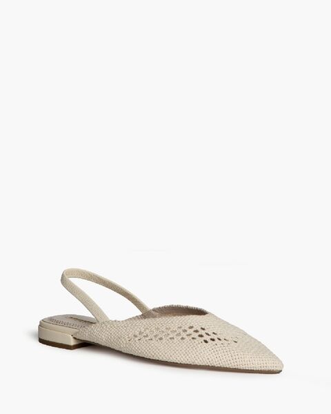 Beige Woven Slingback Flats with Cutout Design