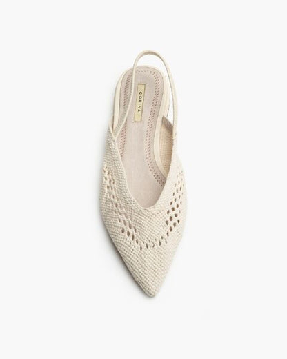 Beige Woven Slingback Flats with Cutout Design
