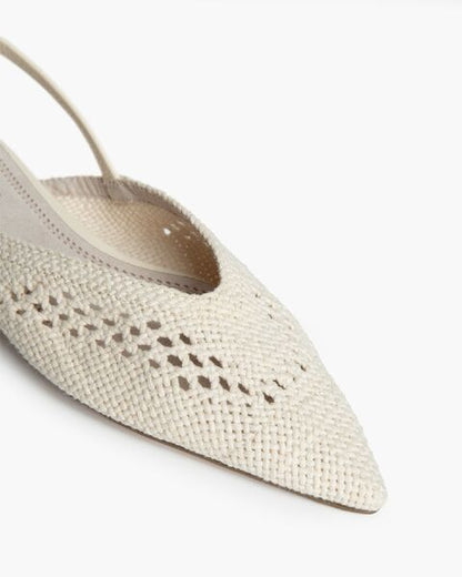 Beige Woven Slingback Flats with Cutout Design
