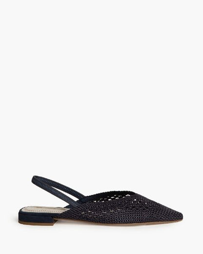 Navy Woven Slingback Flats with Pointed Toe