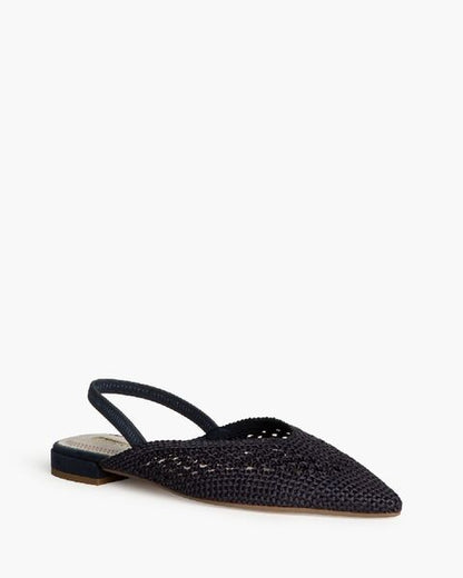 Navy Woven Slingback Flats with Pointed Toe