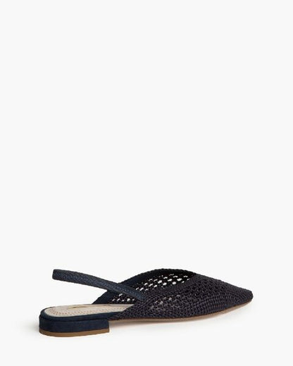 Navy Woven Slingback Flats with Pointed Toe