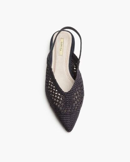 Navy Woven Slingback Flats with Pointed Toe