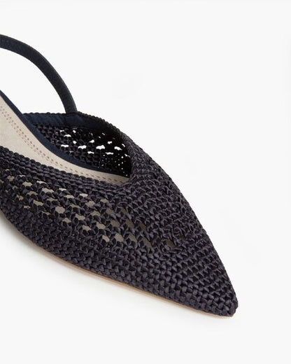 Navy Woven Slingback Flats with Pointed Toe