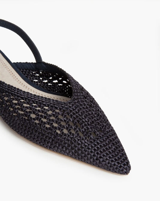 Navy Woven Slingback Flats with Pointed Toe