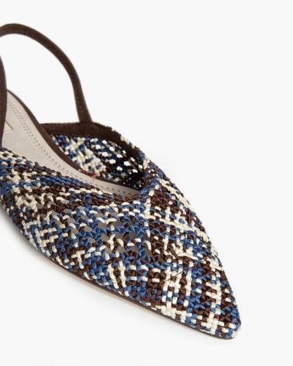 Multicolor Textured Slingback Flat with Patterned Knit