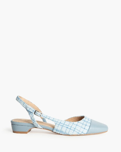 Blue Tweed Slingback Flats with Low Heel