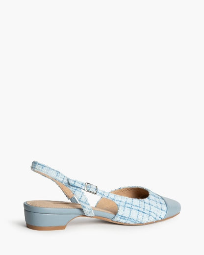 Blue Tweed Slingback Flats with Low Heel