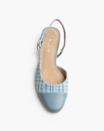 Blue Tweed Slingback Flats with Low Heel