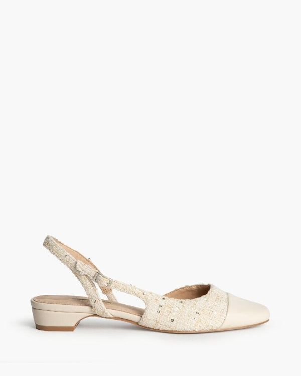 Cream Textured Slingback Low Heel Shoe