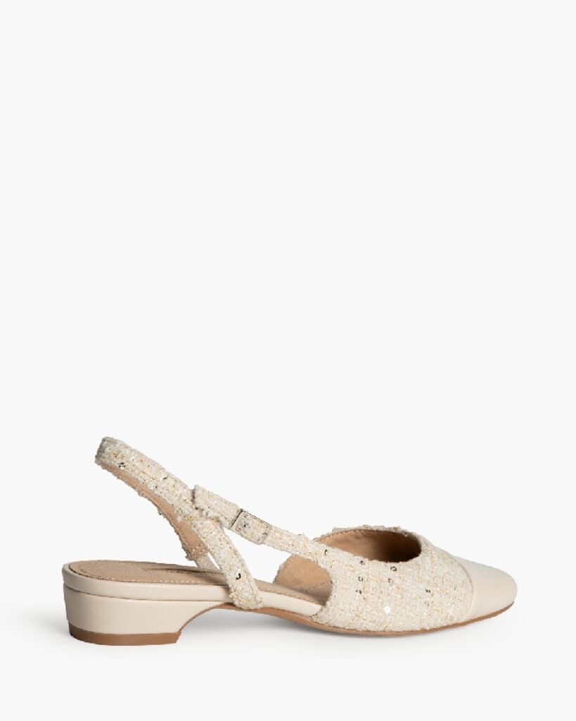 Cream Textured Slingback Low Heel Shoe