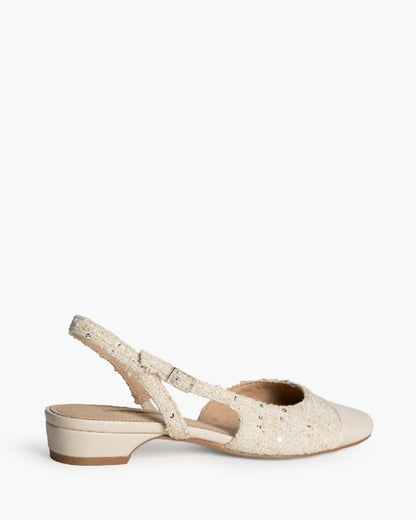 Cream Textured Slingback Low Heel Shoe