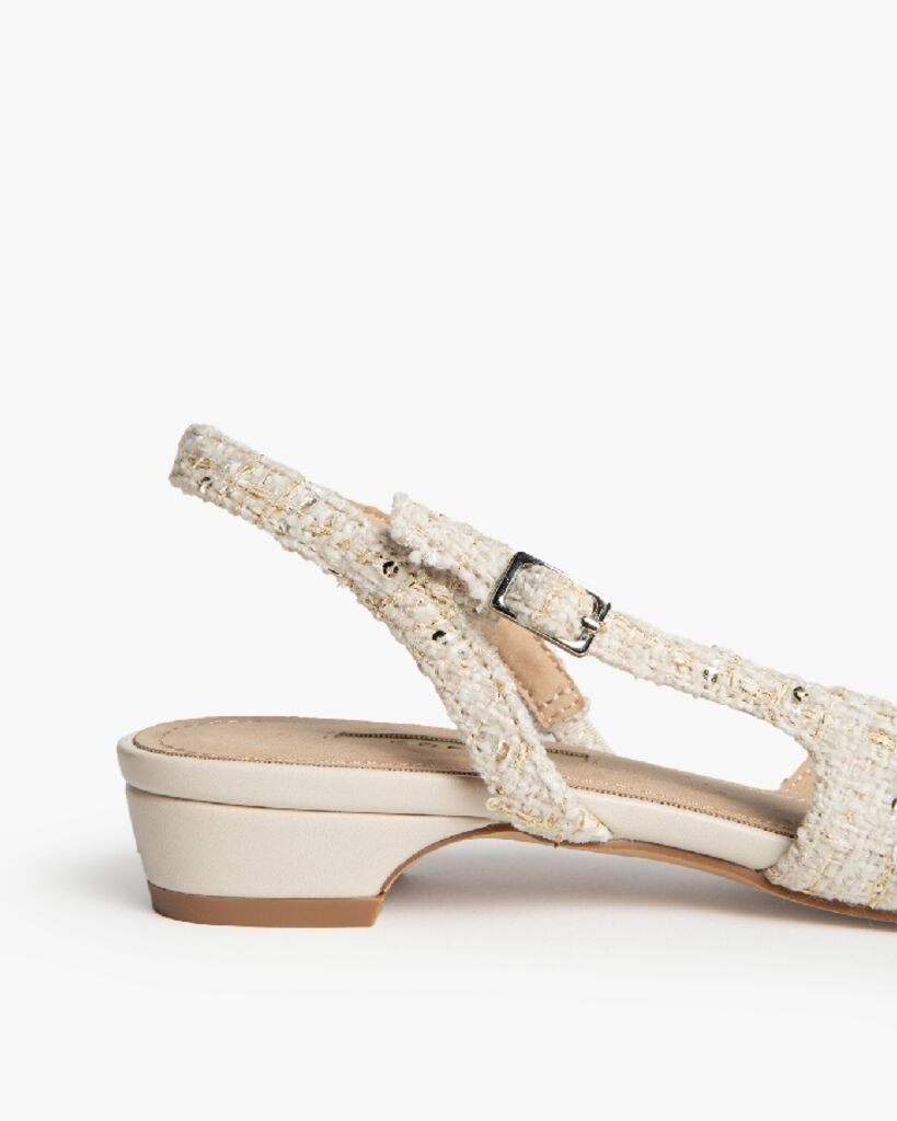 Cream Textured Slingback Low Heel Shoe