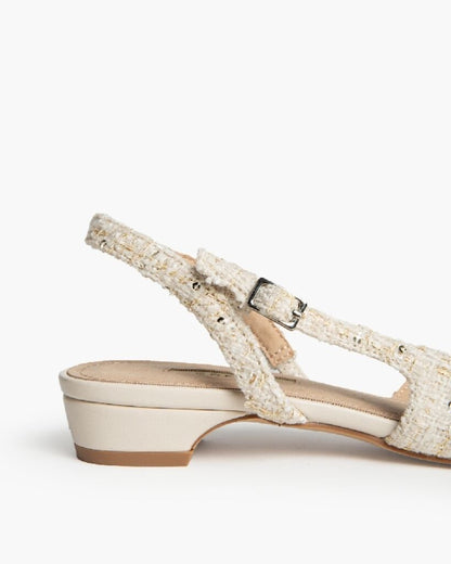Cream Textured Slingback Low Heel Shoe