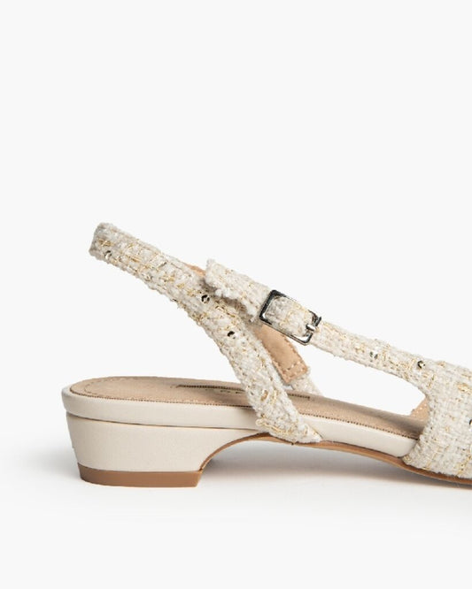 Cream Textured Slingback Low Heel Shoe