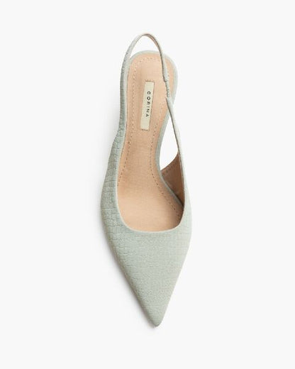 Soft Green Textured Slingback Heels with Pointed Toe