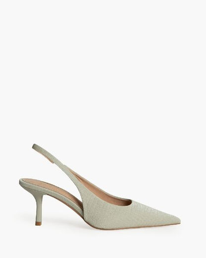 Soft Green Textured Slingback Heels with Pointed Toe