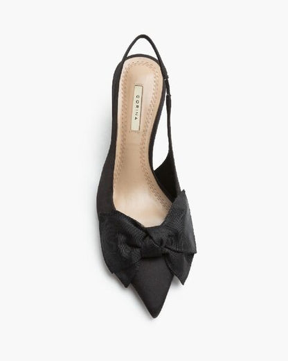 Black Slingback Heels with Bow Detail