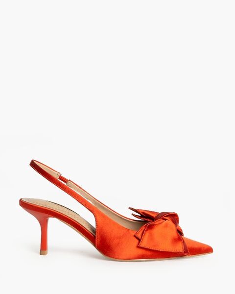 Orange Satin Slingback Heels with Bow Accent