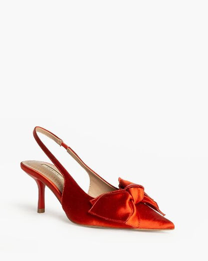 Orange Satin Slingback Heels with Bow Accent