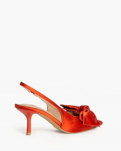 Orange Satin Slingback Heels with Bow Accent