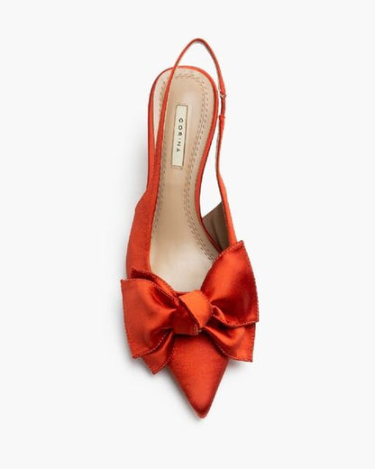 Orange Satin Slingback Heels with Bow Accent
