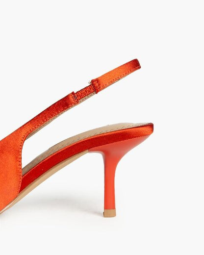 Orange Satin Slingback Heels with Bow Accent