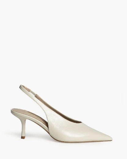 Ivory Slingback Pointed Heels with Kitten Heel