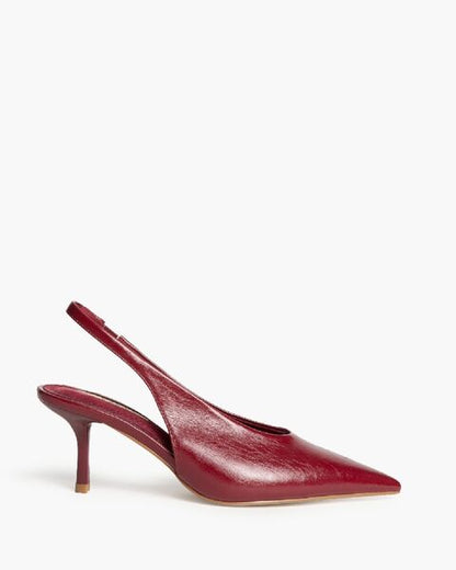 Burgundy Textured Slingback Kitten Heel