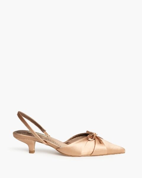 Beige Satin Slingback Pumps with Knotted Detail