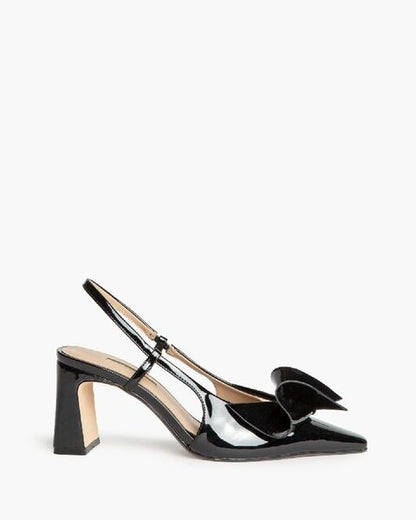 Black Patent Slingback Pumps with Bow Detail