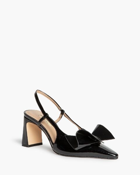 Black Patent Slingback Pumps with Bow Detail