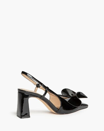 Black Patent Slingback Pumps with Bow Detail