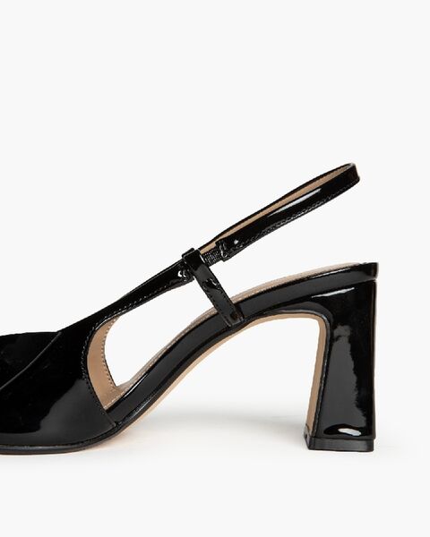 Black Patent Slingback Pumps with Bow Detail