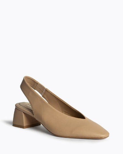 Tan Slingback Block Heel Shoes