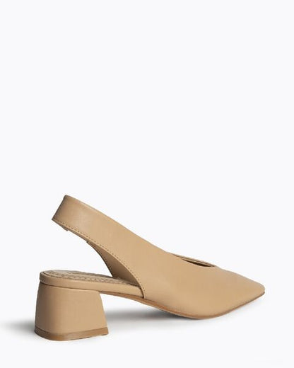 Tan Slingback Block Heel Shoes