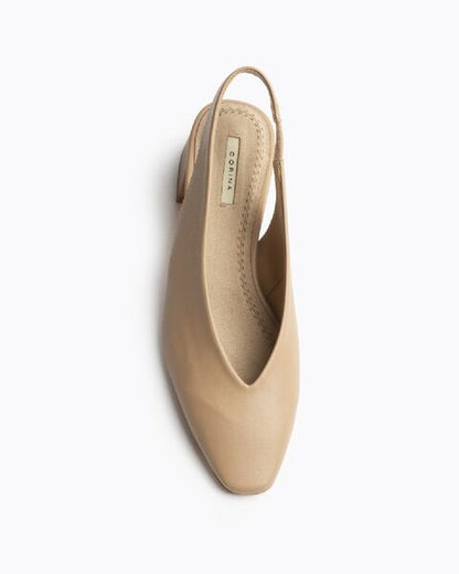 Tan Slingback Block Heel Shoes