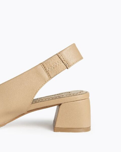 Tan Slingback Block Heel Shoes