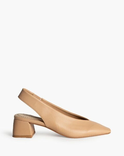Tan Slingback Block Heel Shoes