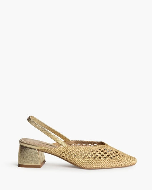 Gold Woven Slingback Heeled Shoe