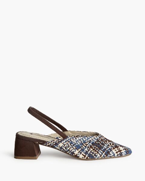 Multicolor Tweed Slingback Shoes with Block Heel