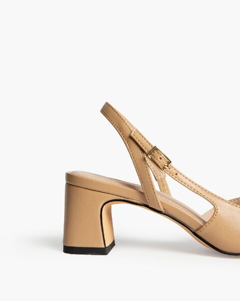Beige and Black Block Heel Slingback Shoe