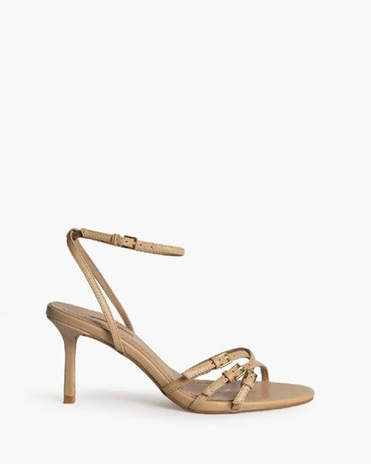 Beige Strappy Heeled Sandal with Buckle Detail