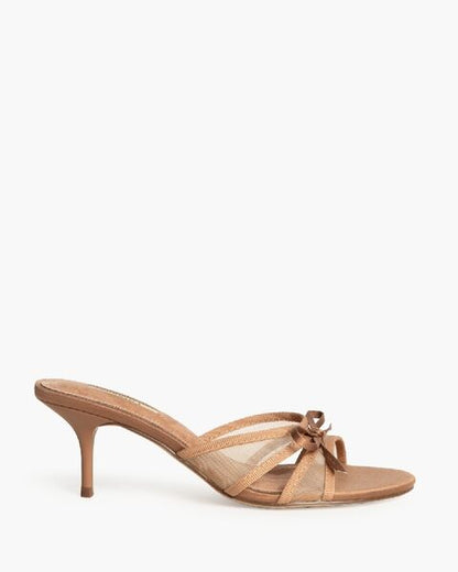 Camel Textured Strap Mules with Kitten Heel