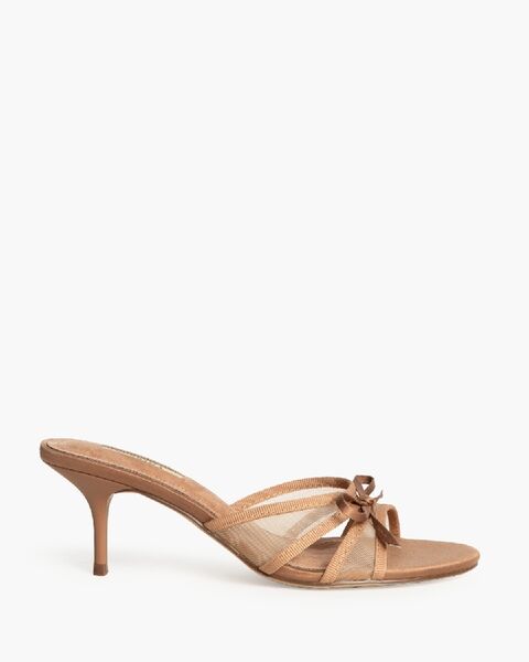 Camel Textured Strap Mules with Kitten Heel