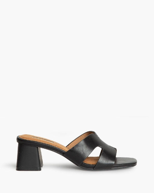Black Block Heel Open-Toe Mule