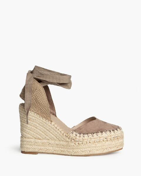 Taupe Espadrille Wedge Sandal with Ankle Tie
