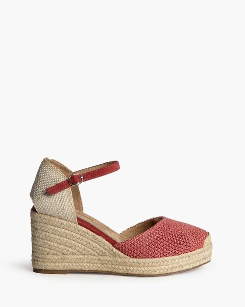 Red Textured Wedge Espadrille with Ankle Strap