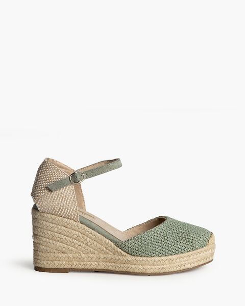 Green Woven Espadrille Wedge with Ankle Strap